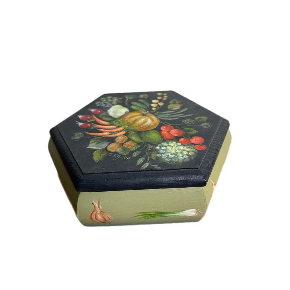 Vintage Fruit Hand Painted Country Farmhouse Folk Art Wooden Treasure Box Signed